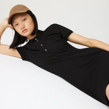 Lacoste Stretch Cotton Piqué Polo Dress - Šaty Dámské Černé | CZ-XzdHUC